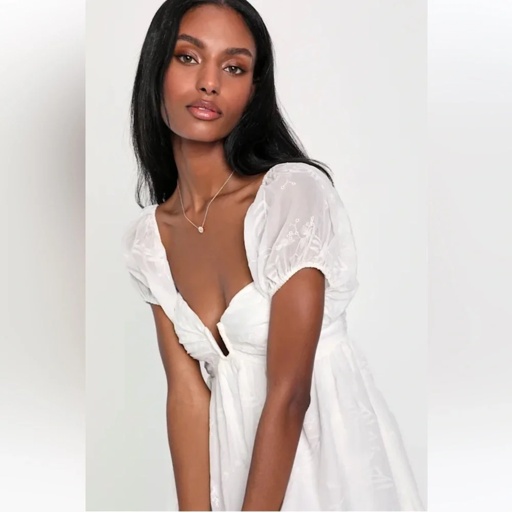 Lulus Cutest Icon White Embroidered Off-the-Shoulder Mini Dress Size Medium‎